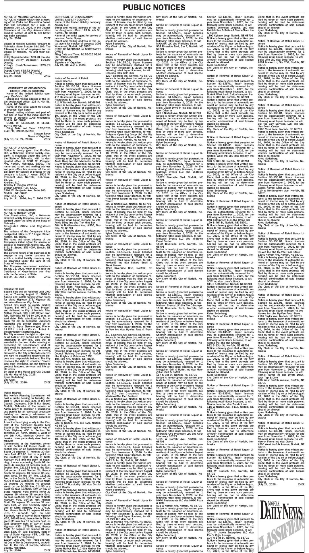 July 24 Public Notices | News | norfolkdailynews.com