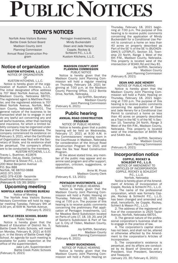 February 6 Public Notices News Norfolkdailynews Com