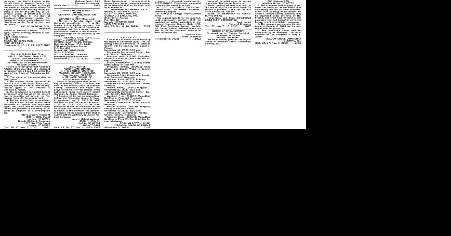 November 3 Public Notices News
