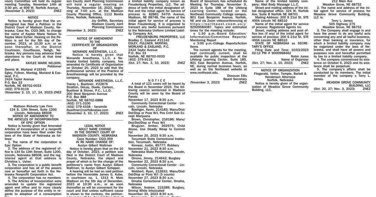November 3 Public Notices News