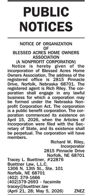 April 28 Public Notices | News | norfolkdailynews.com