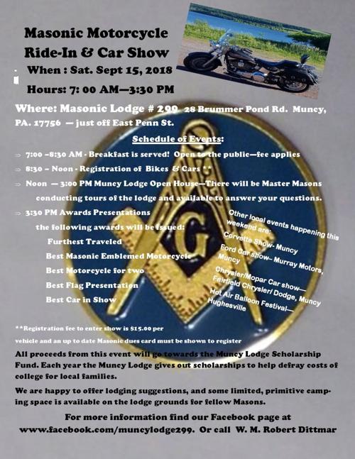 muncy masons host bike and car show on sept 15 life northcentralpa com