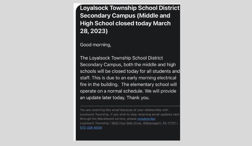 Loyalsock Township School Districts closes Tuesday due to reported fire
