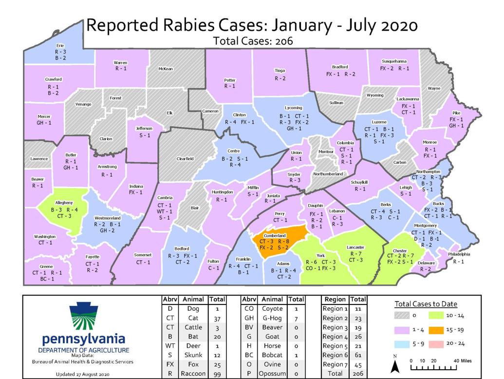 DOA releases map of rabies cases in PA for July Life