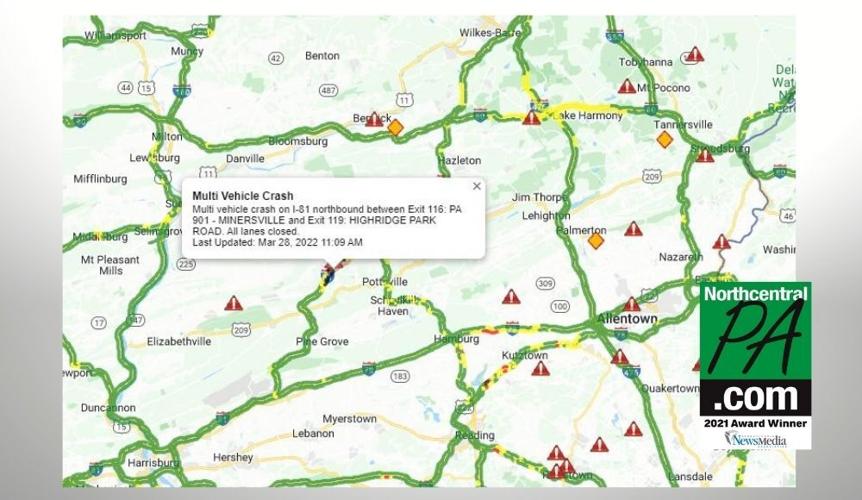 All lanes closed on I81 near Minersville due to multivehicle crash