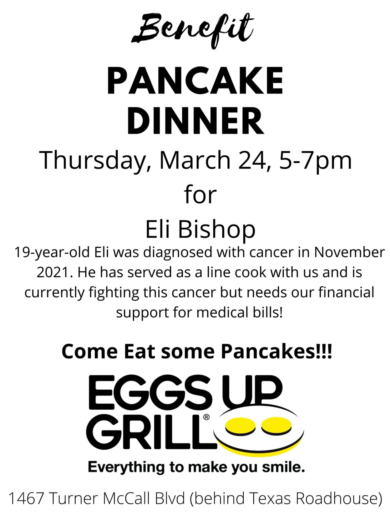 Eggs Up Grill to host pancake dinner on March 24 to benefit employee