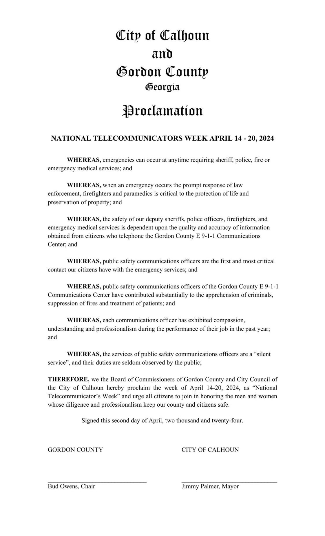 County Proclaims National Public Safety Telecommunicator Week ...