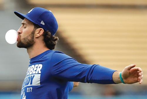 LA's Charlie Culberson stretching, Local