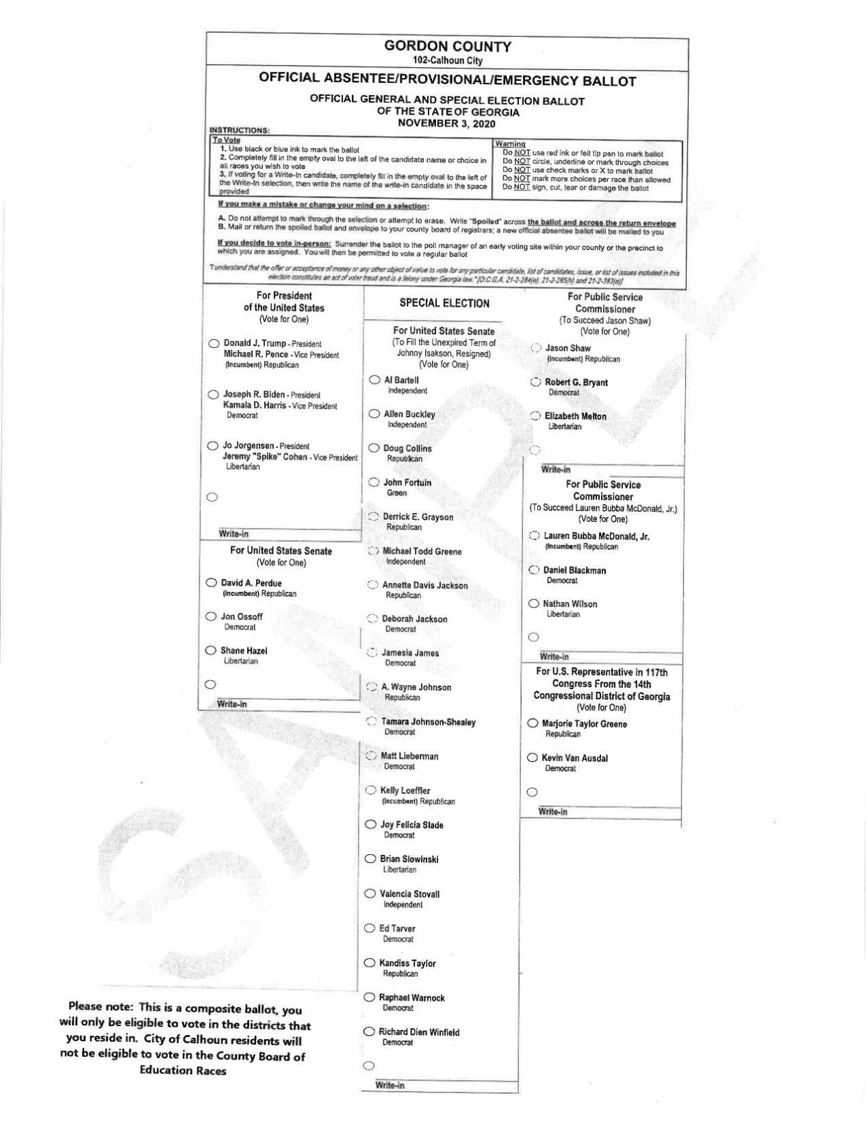 Gordon County sample ballot | The Calhoun Times | northwestgeorgianews.com