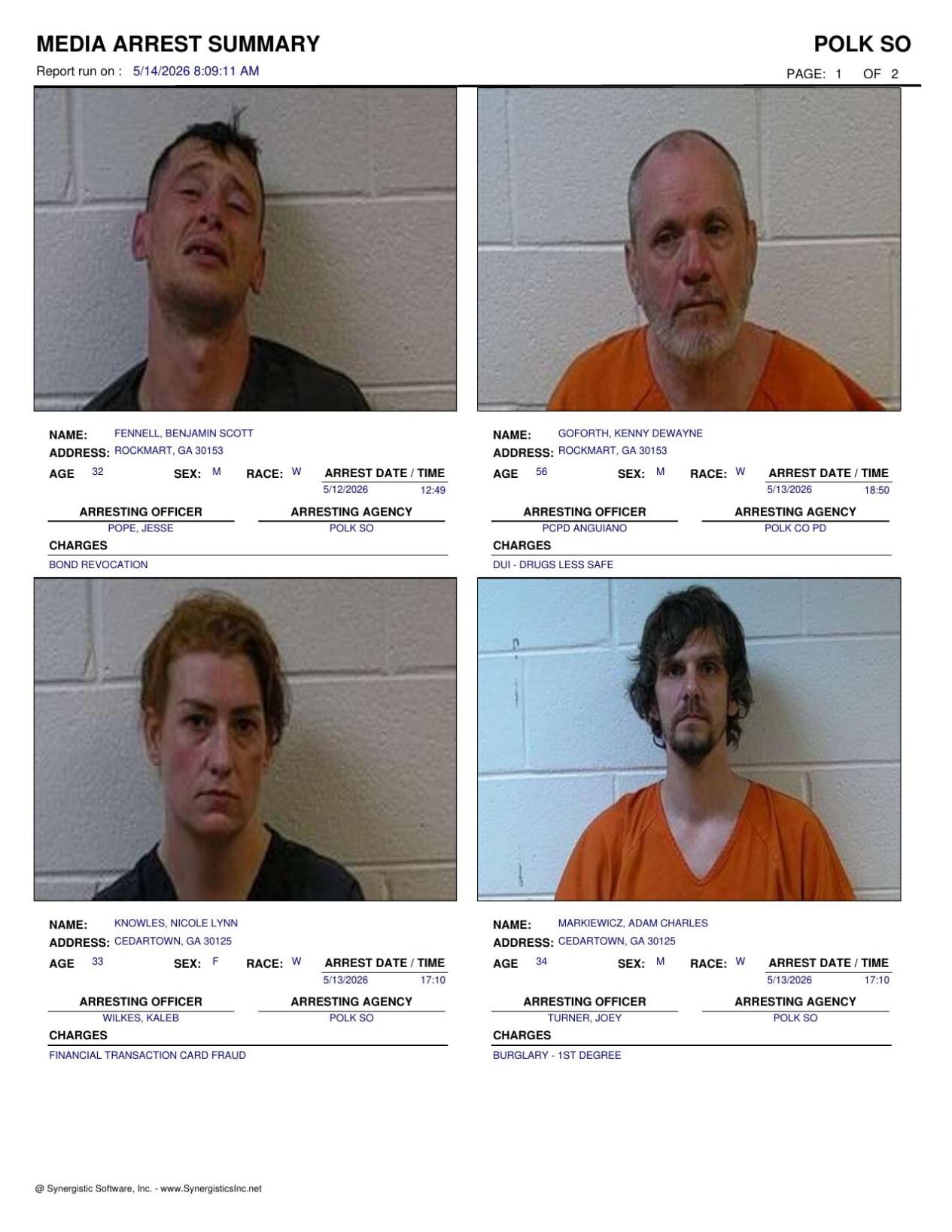 Polk County Jail Report for Thursday, May 14 | Police Fire ...