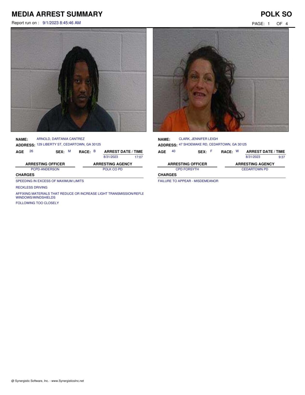 Polk County Jail Report For Friday Sept 1 Police Fire