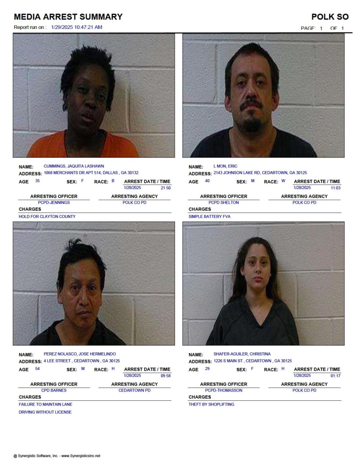 Polk County Jail Report for Wednesday, Jan. 29 | Police Fire ...