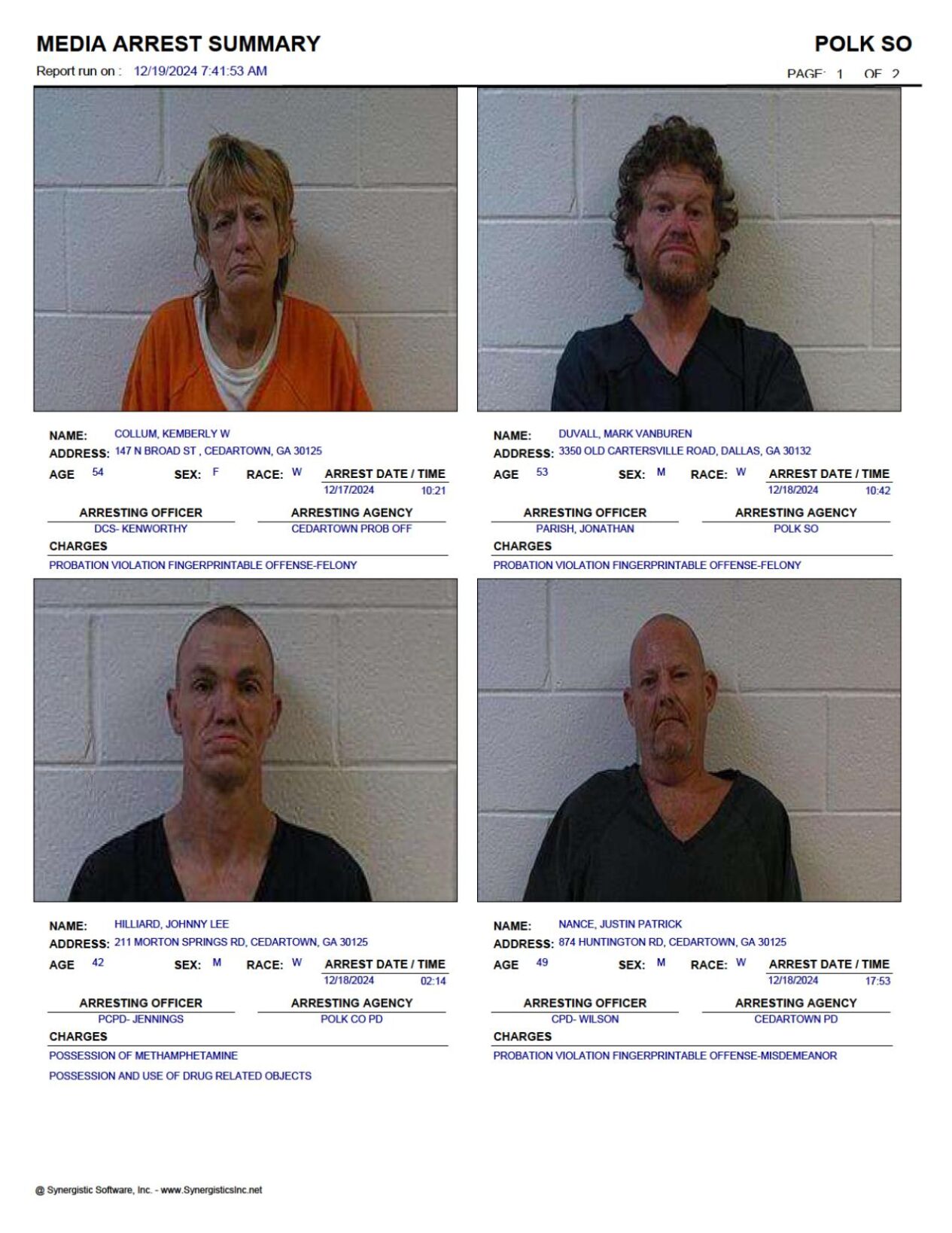 Polk County Jail Report for Thursday, Dec. 19 Police Fire