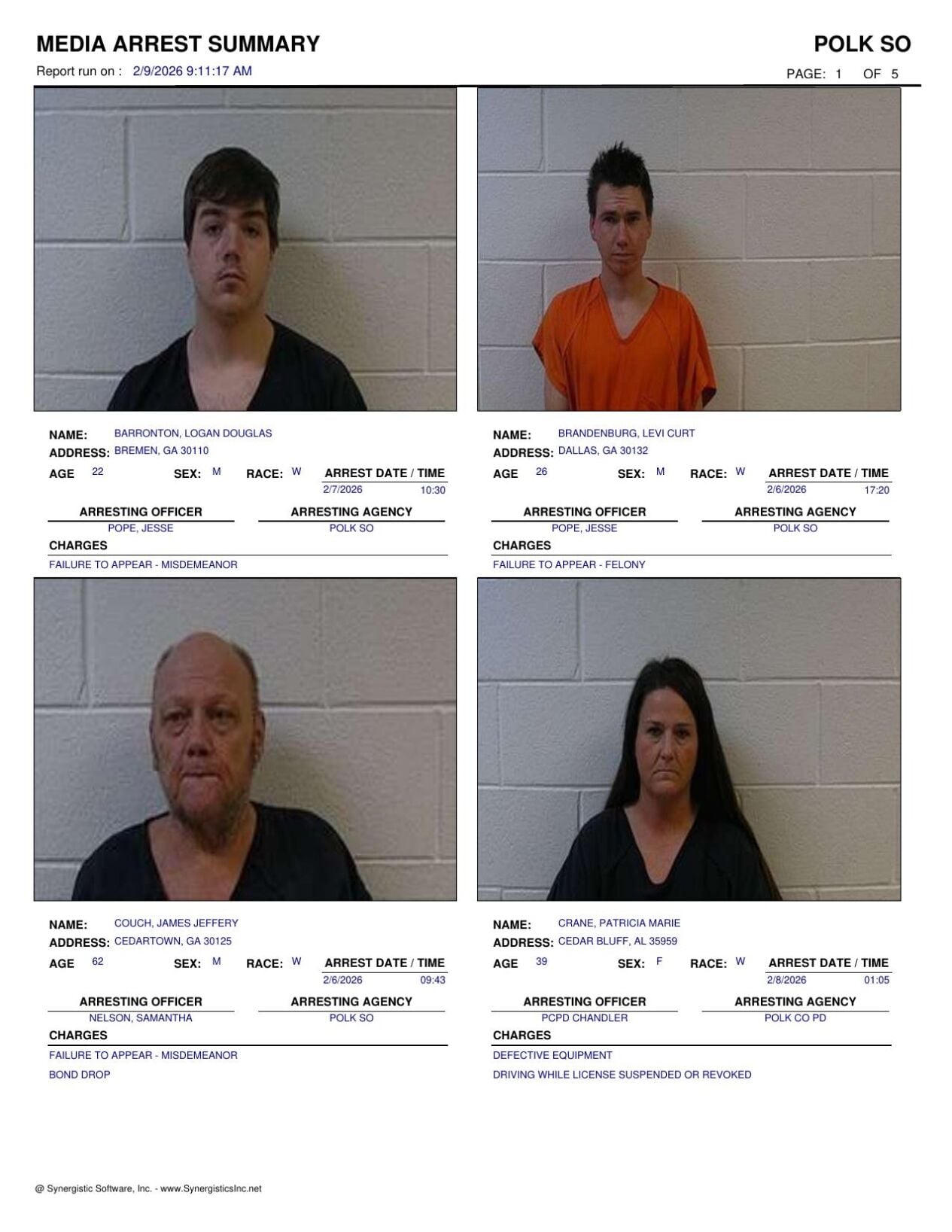 Polk County Jail Report for Monday, Feb. 9 | Police Fire ...