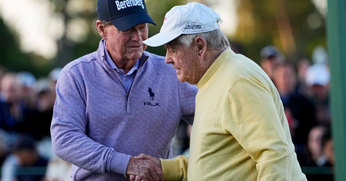 A wild hook and a big leg kick as Jack Nicklaus, Gary Player and Tom ...