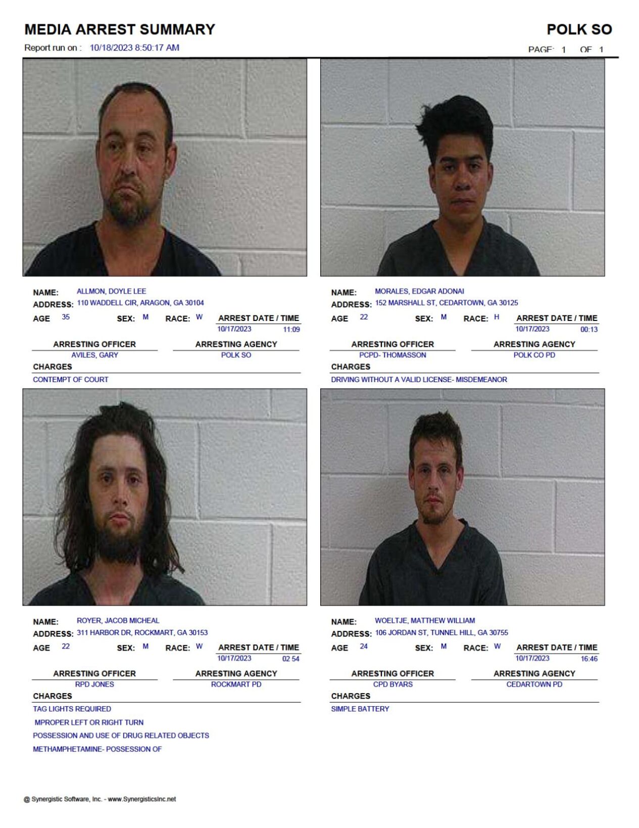 Polk County Mugshot Zone Polk County Jail Report for Wednesday, Oct. 18 | Police Fire