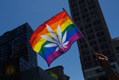 Demonstrators march in the annual NYC Cannabis Parade& Rally in support of the legalization of marijuana for recreational and medical use, on May 1, 2021, in New York City.