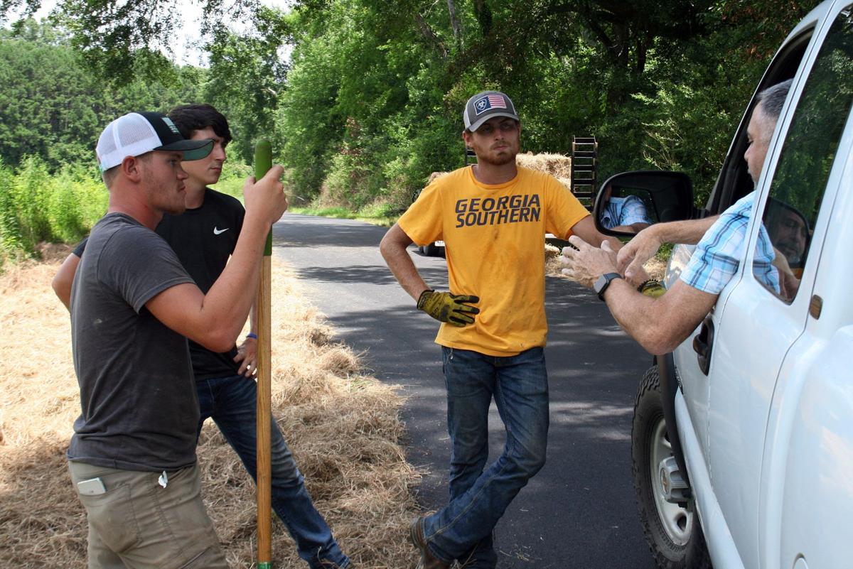 Talking at truck on Mount Berry Trail