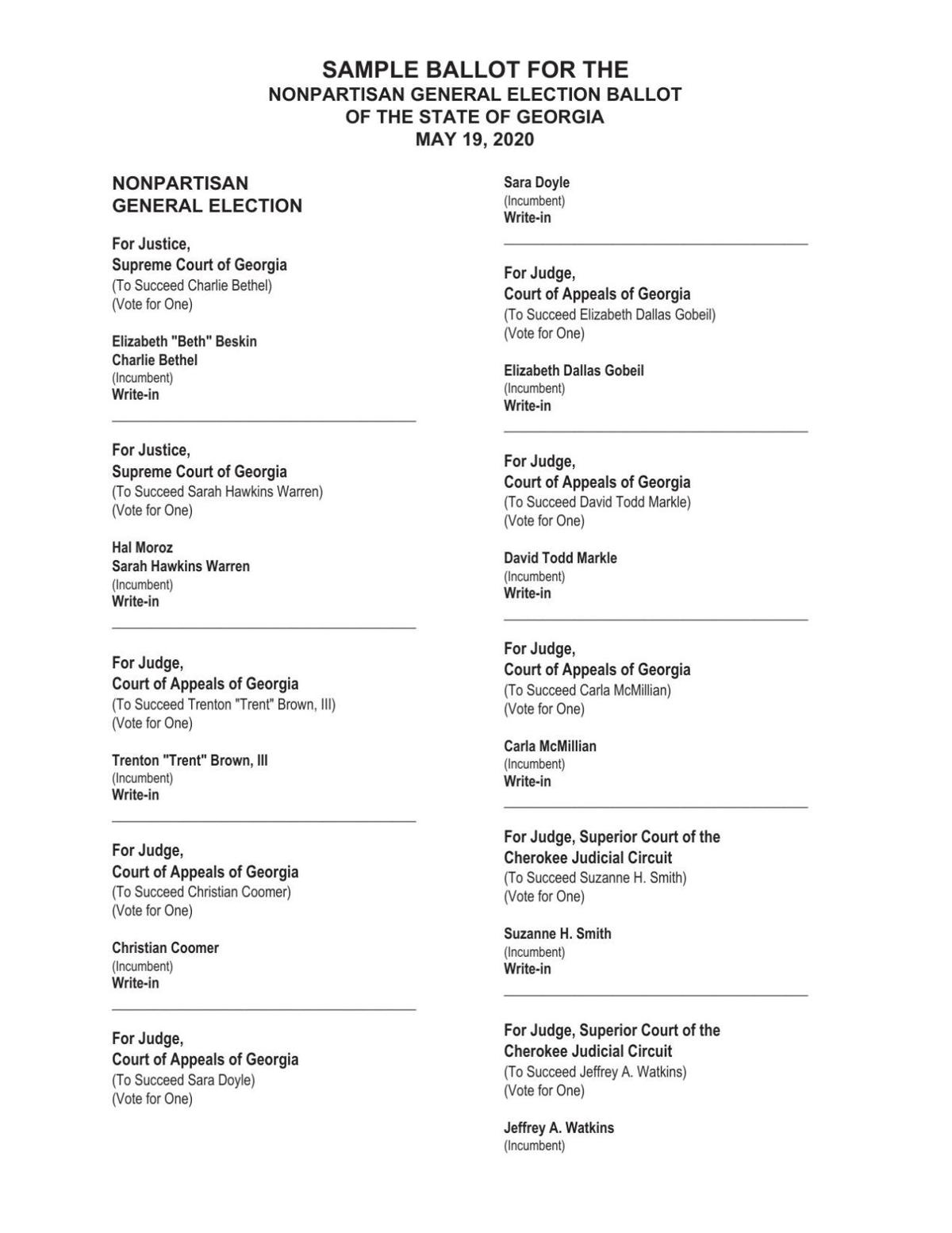 Sample Ballot For May 2020 Nonpartisan Election Pdf Northwestgeorgianews Com