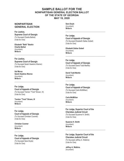 Sample Ballot For May 2020 Nonpartisan Election Pdf Northwestgeorgianews Com