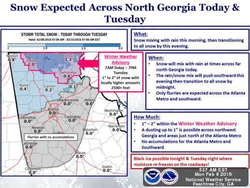 Up To 2 Inches Of Snow Possible In North Georgia Mountains State