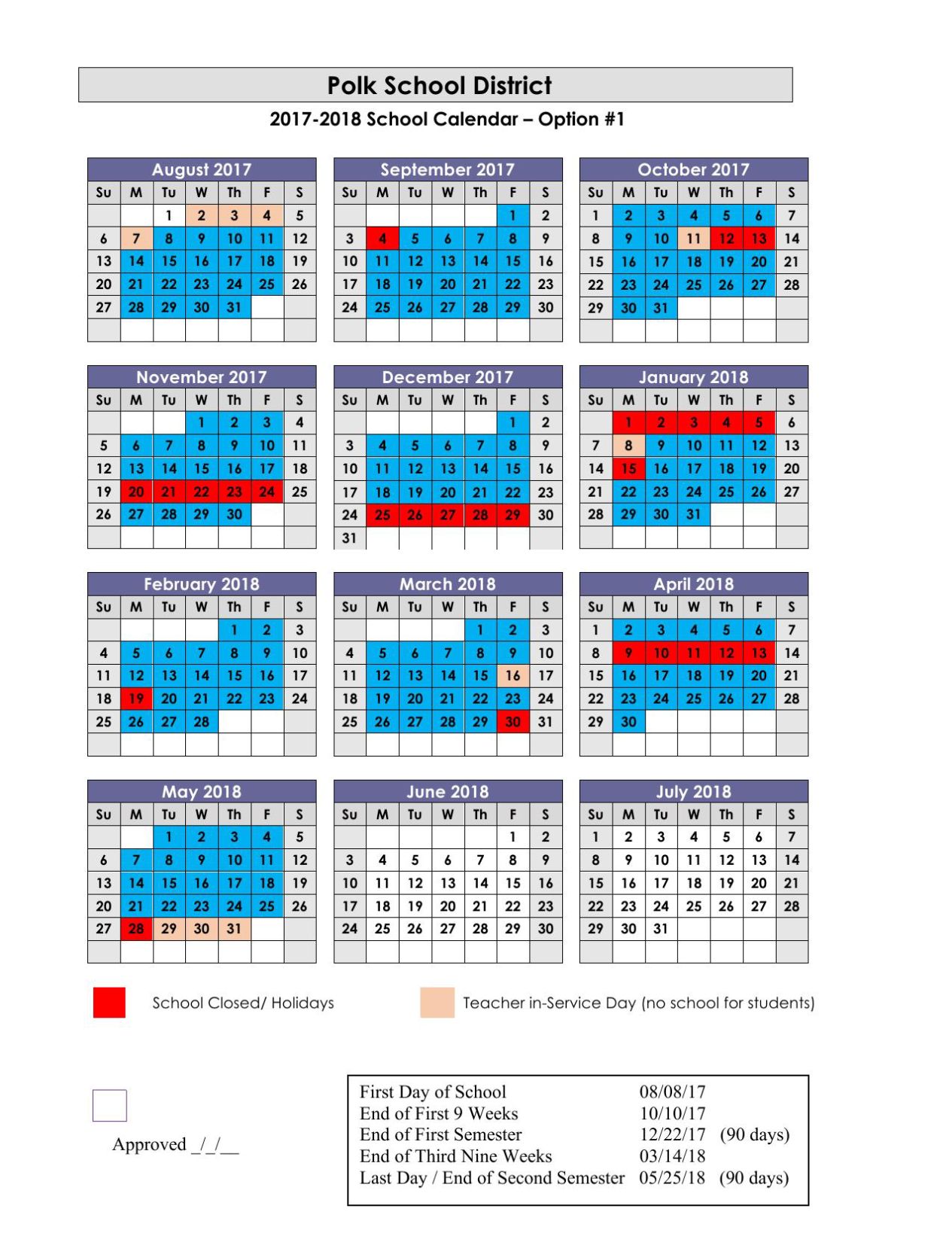 Polk School District 201718 calendar
