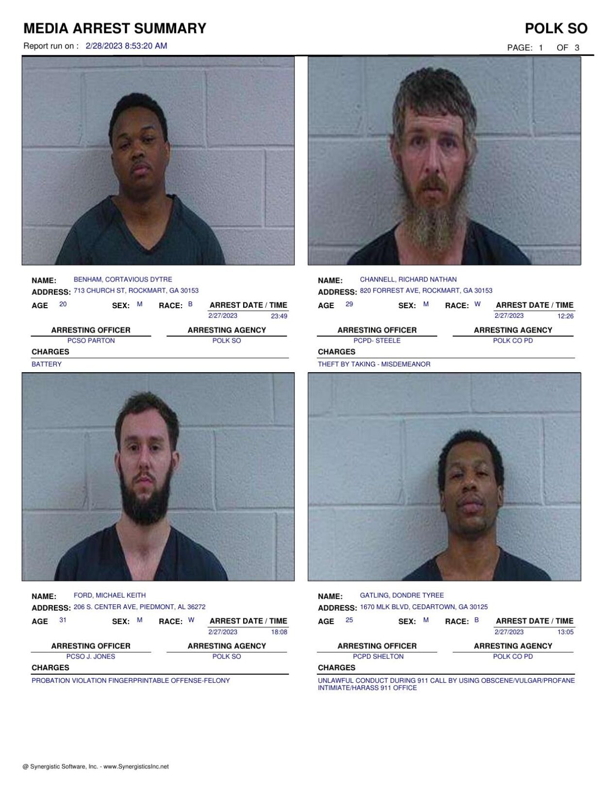 Polk County Jail Report For Tuesday Feb 28 Police Fire