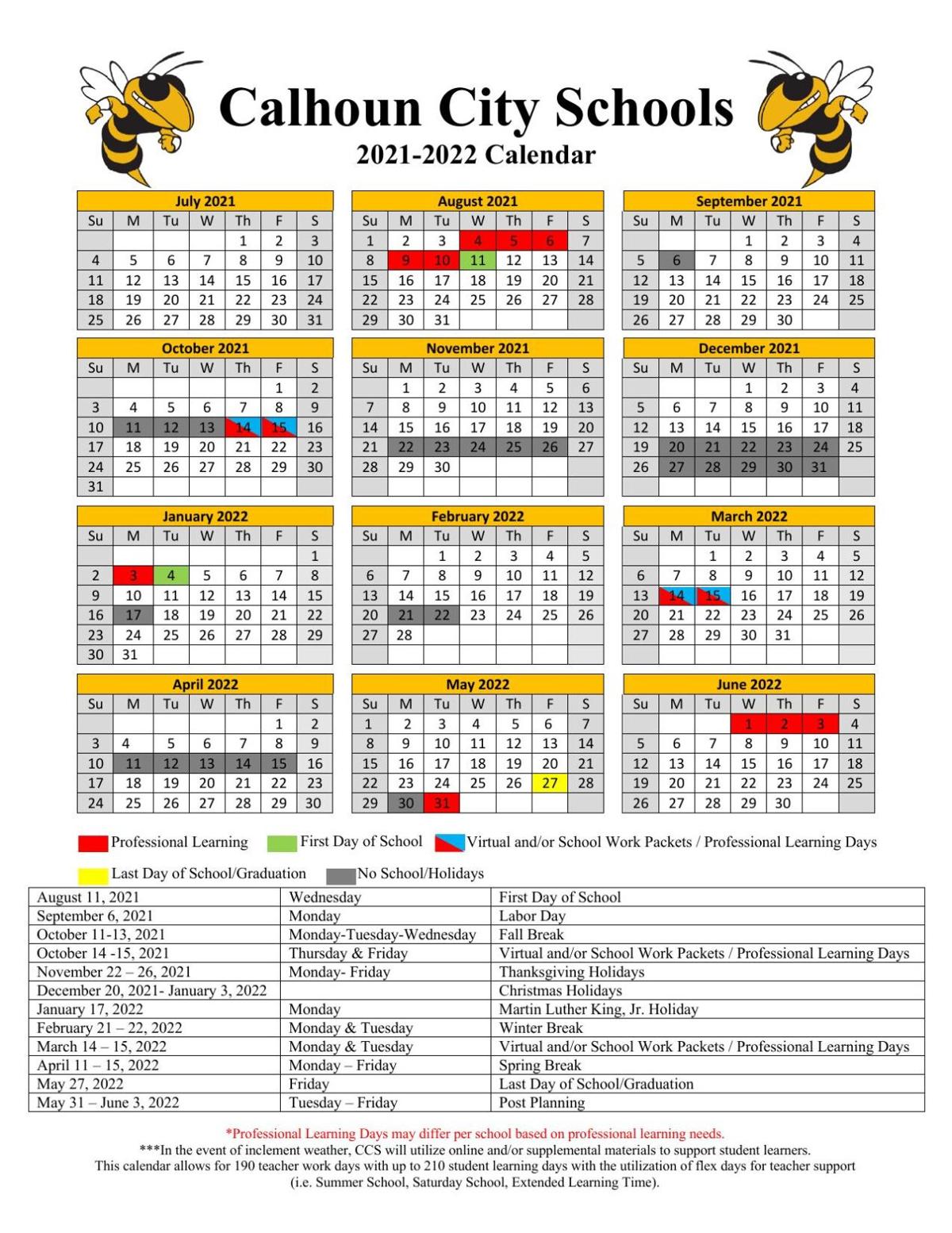 Calhoun Community College Calendar 2022