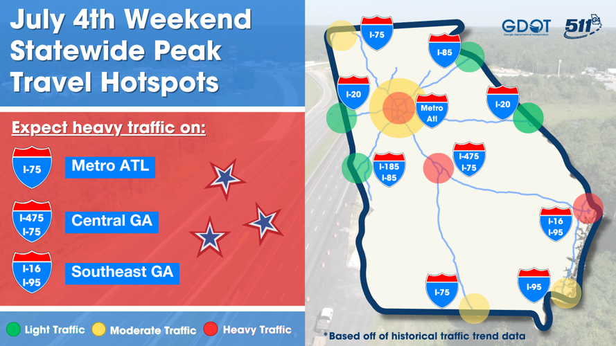 GDOT travel forecast for 2025 July 4th holiday period