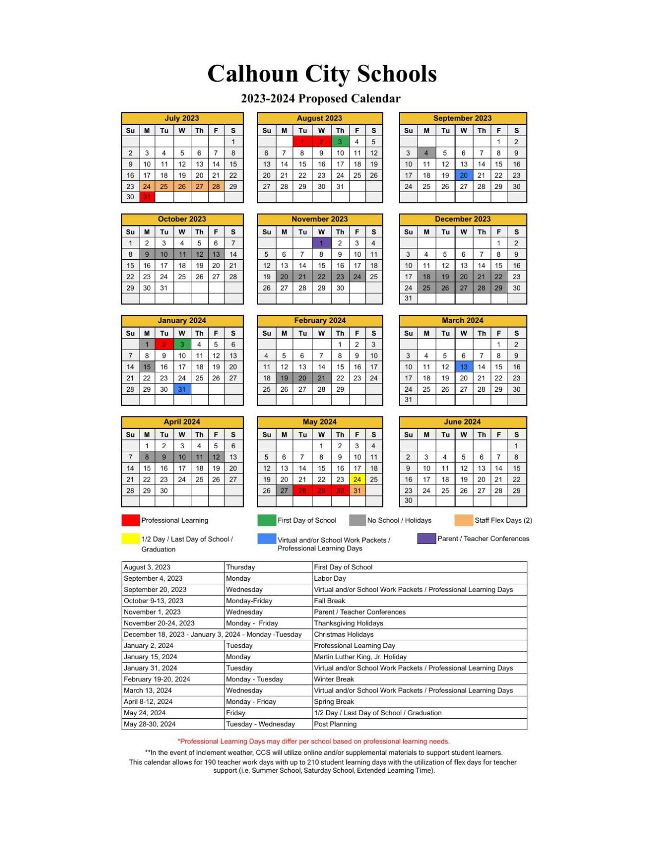 Calhoun City Schools 2023-24 calendar | | northwestgeorgianews.com