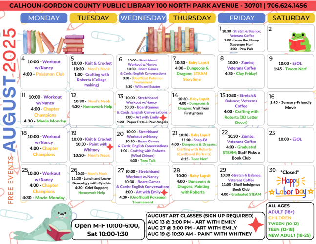 August Events at the Calhoun Gordon Library