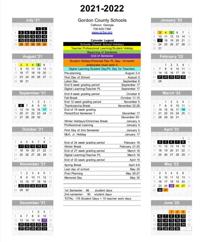 Local schools release 2021 2022 academic calendars The Calhoun Times