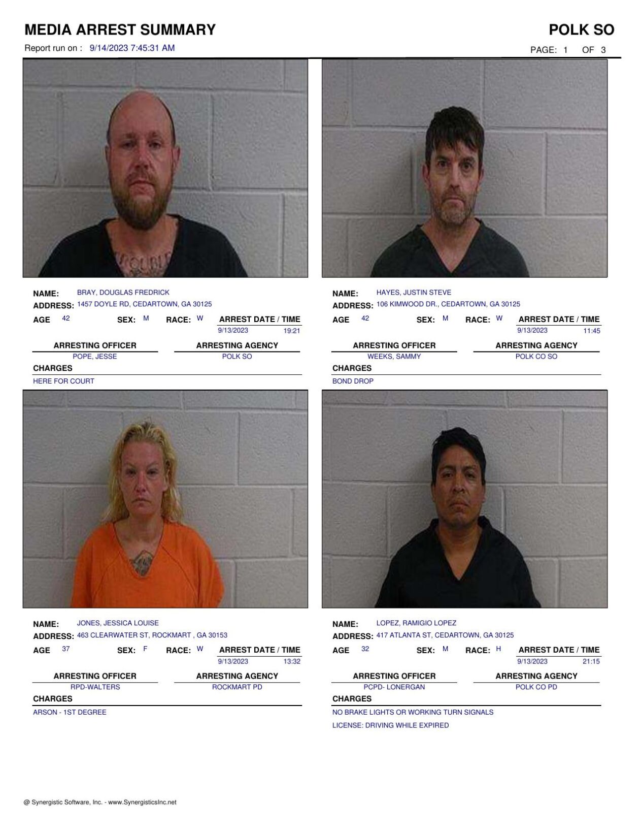 Polk County Jail Report For Thursday Sept 14 Police Fire