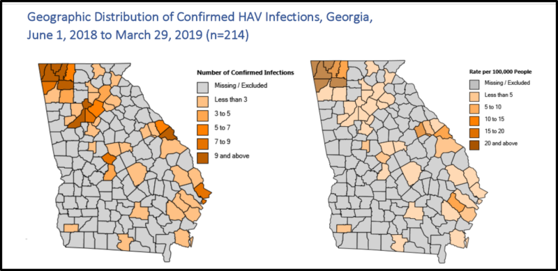 Distribution of HAV cases in Georgia