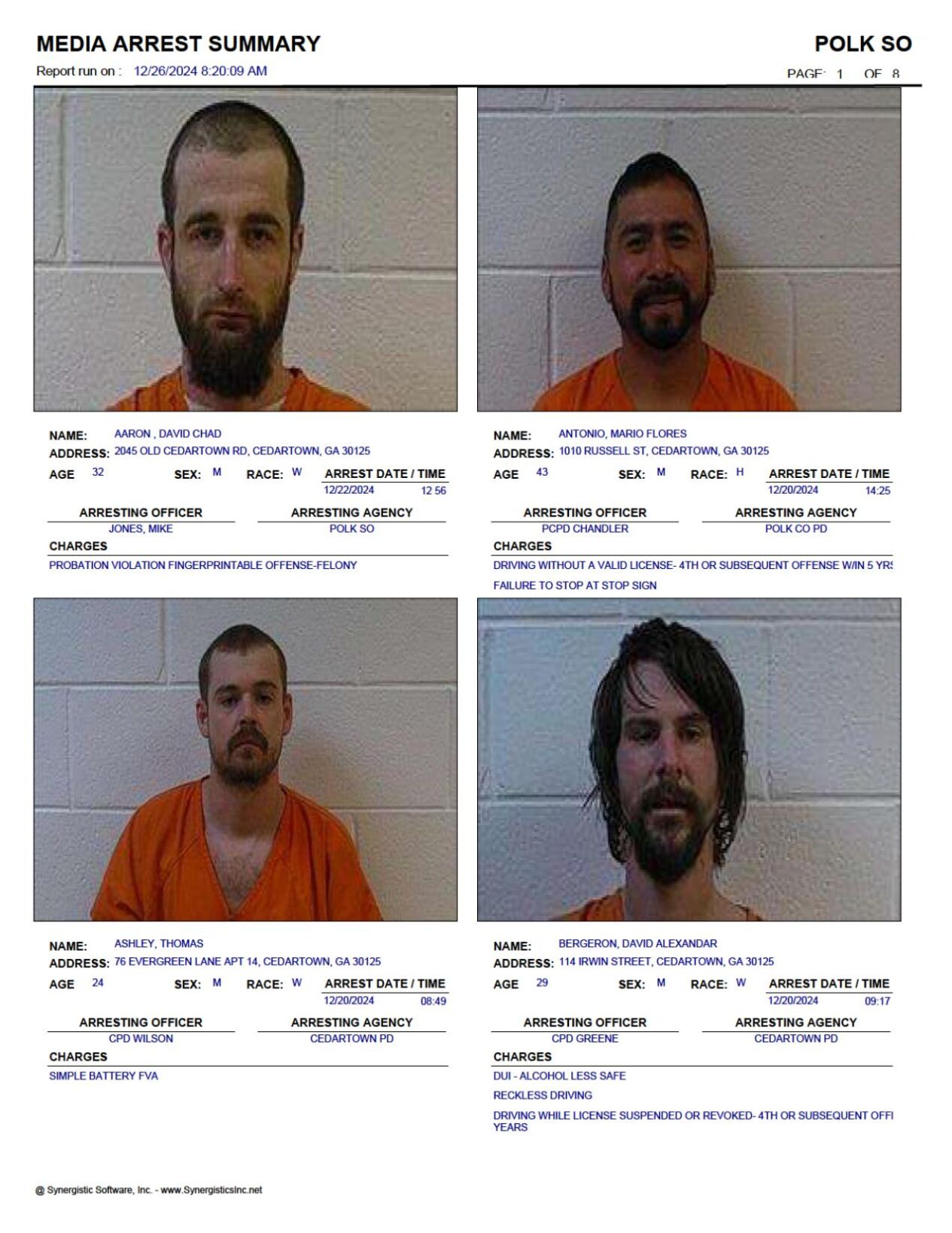 Polk County Jail Report for Thursday, Dec. 26 | Police Fire ...