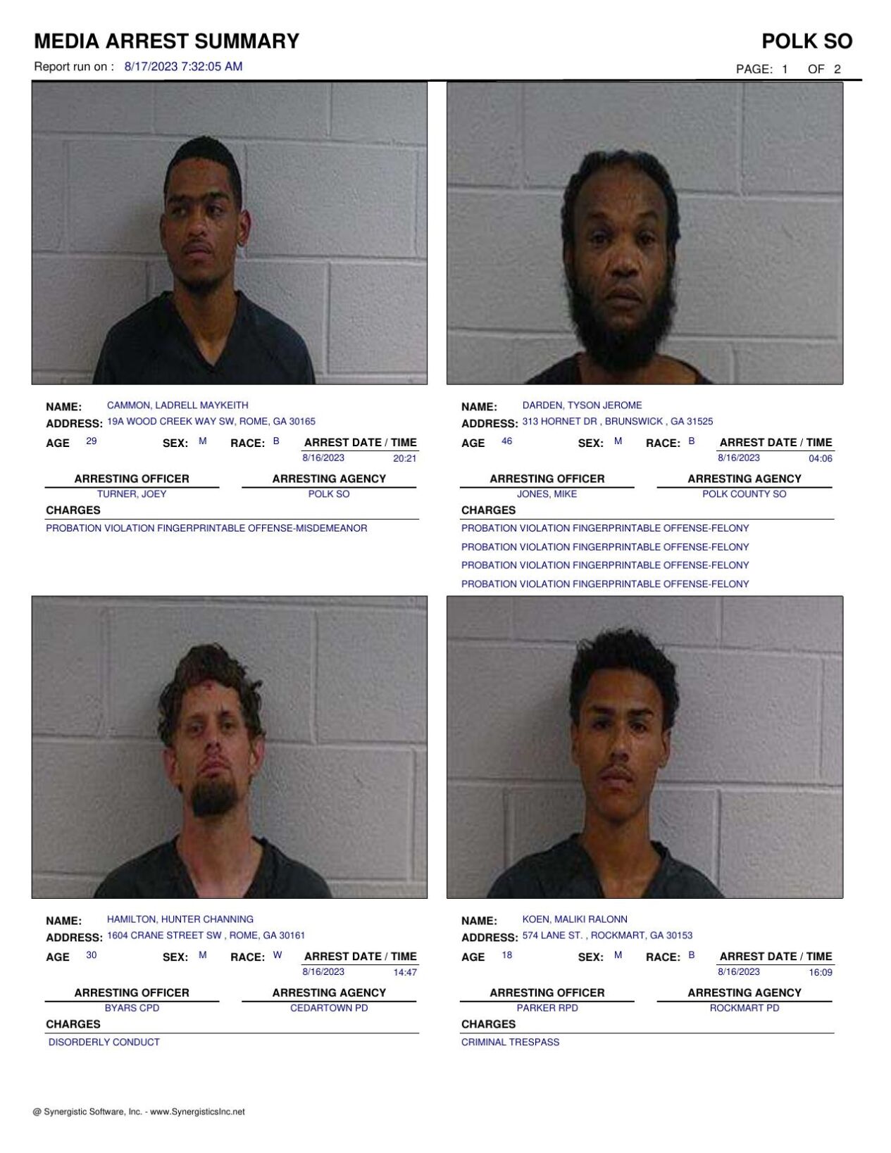 Polk County Jail Report For Thursday Aug 17 Police Fire