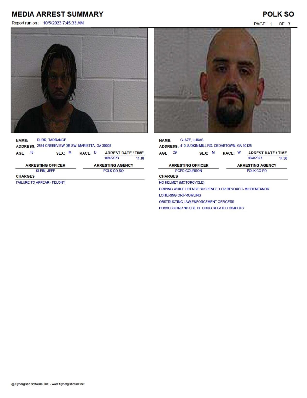 Polk County Jail Report For Thursday Oct 5 Police Fire