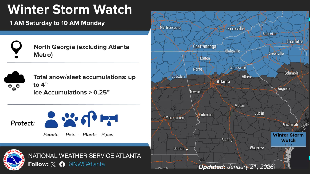 North Georgia under winter storm advisory starting Saturday morning ...