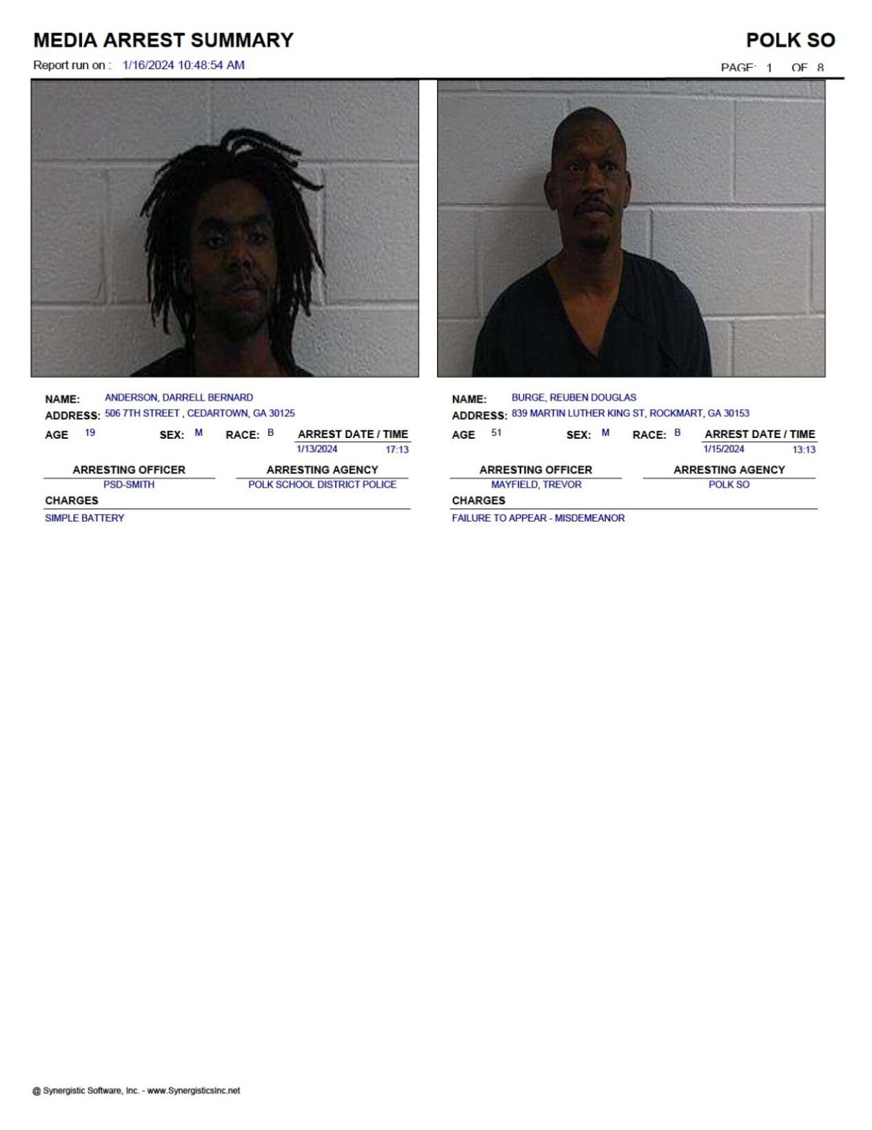 Polk County Jail Report For Tuesday Jan 16 Police Fire