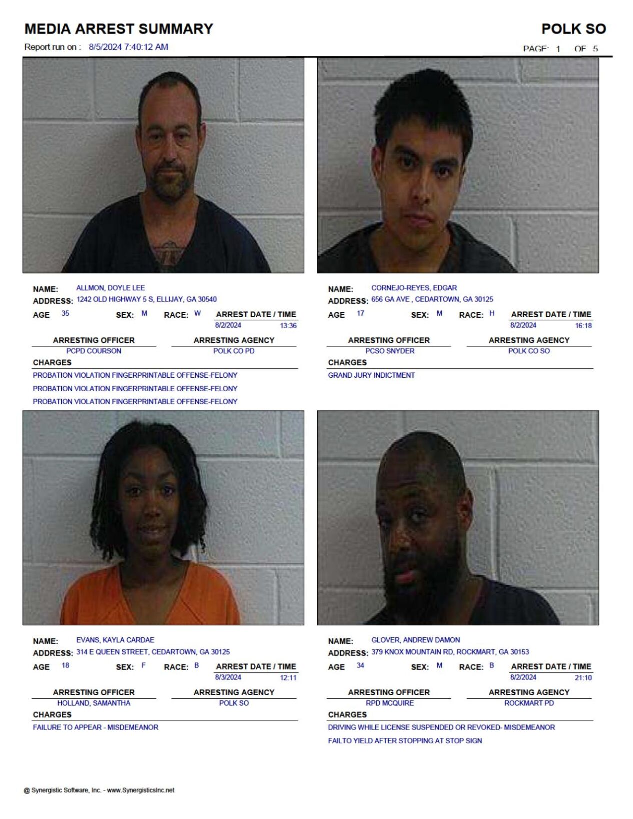 Polk County Jail Report for Monday, Aug. 5 | Police Fire ...