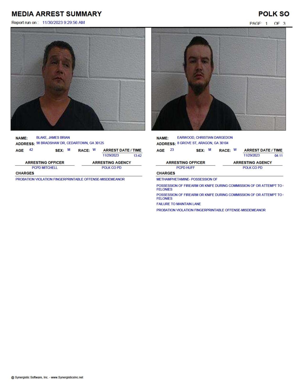 Polk County Jail Report For Thursday Nov 30 Police Fire