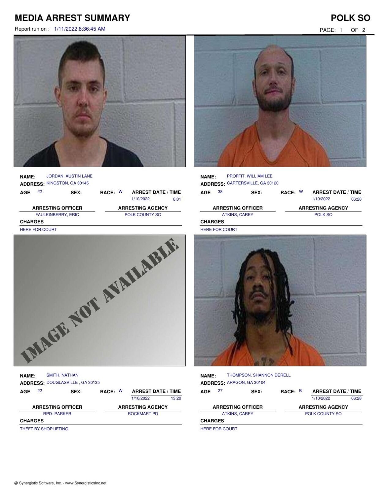 Polk County Jail Report for Tuesday, Jan. 11