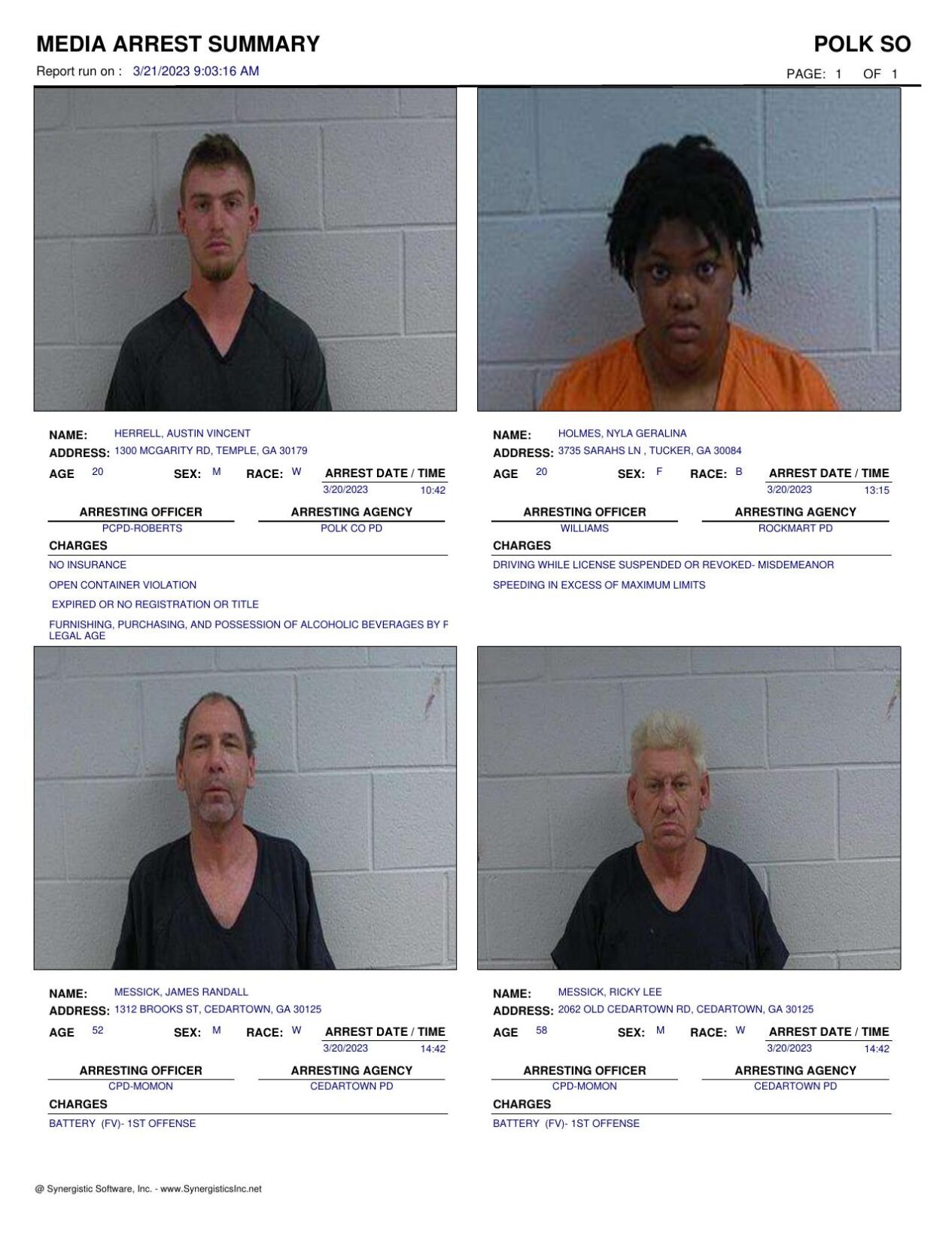 Polk County Jail Report For Tuesday March 21 Police Fire