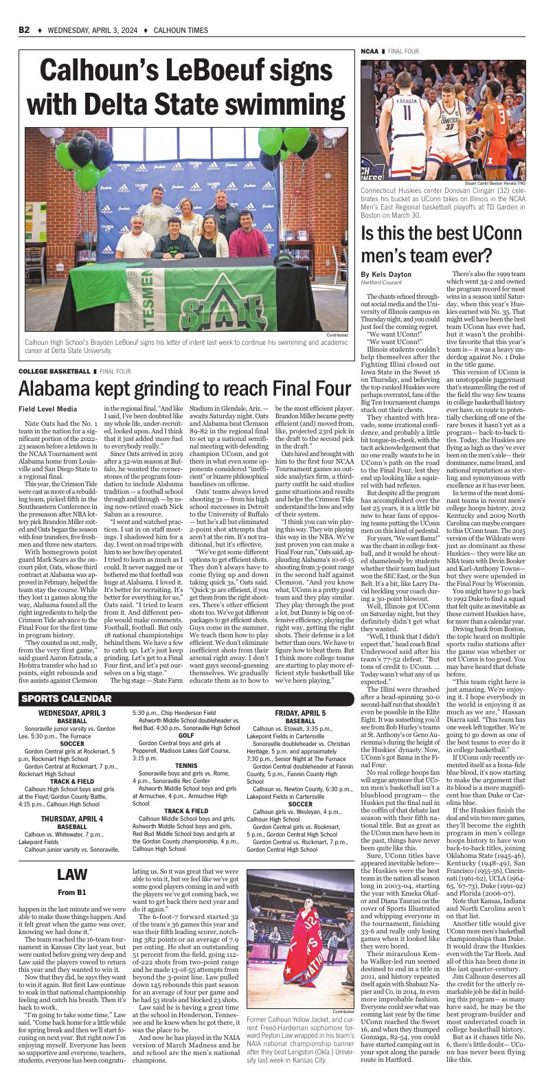 Page B2 | Calhoun Times E-Edition | Northwestgeorgianews.com