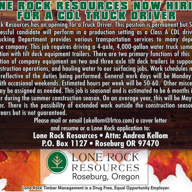 LONE ROCK RESOURCES NOW HIRING
