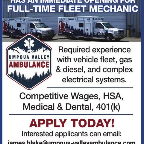 UMPQUA VALLEY AMBULANCE - Fleet Mechanic