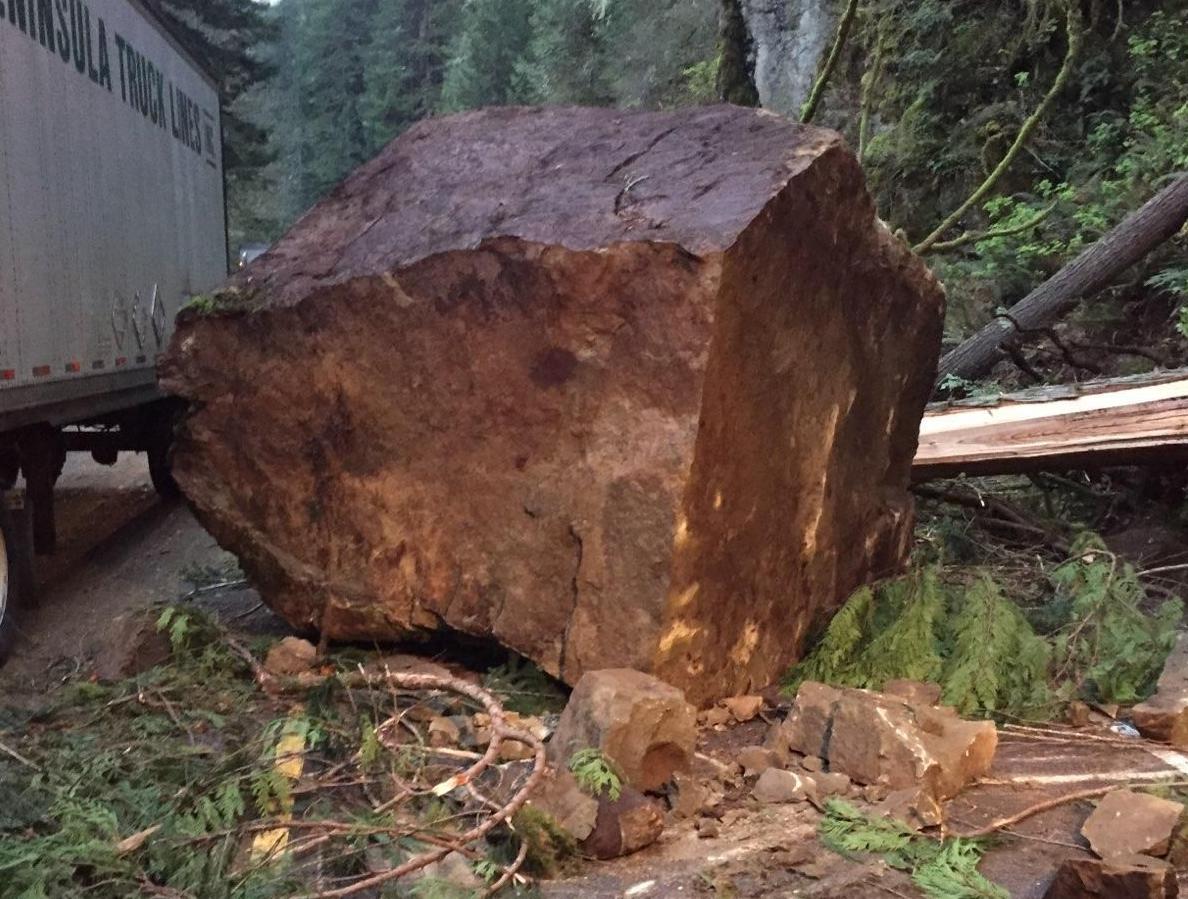 All lanes open after fallen boulder blocks Highway 38 near Reedsport