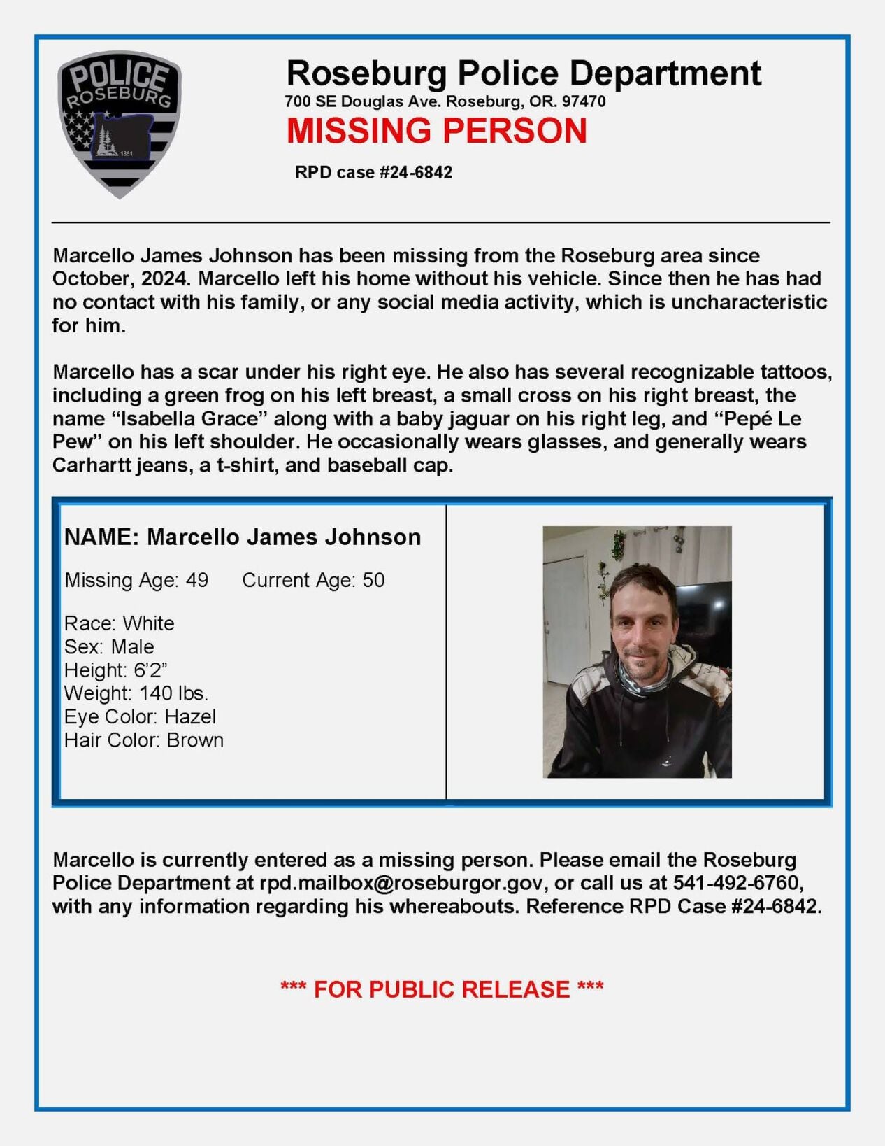 Roseburg police seek man missing since October 2024 | Briefs | nrtoday.com