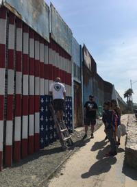 "Distress" flag painted by deported U.S. veterans (on Mexican side.)