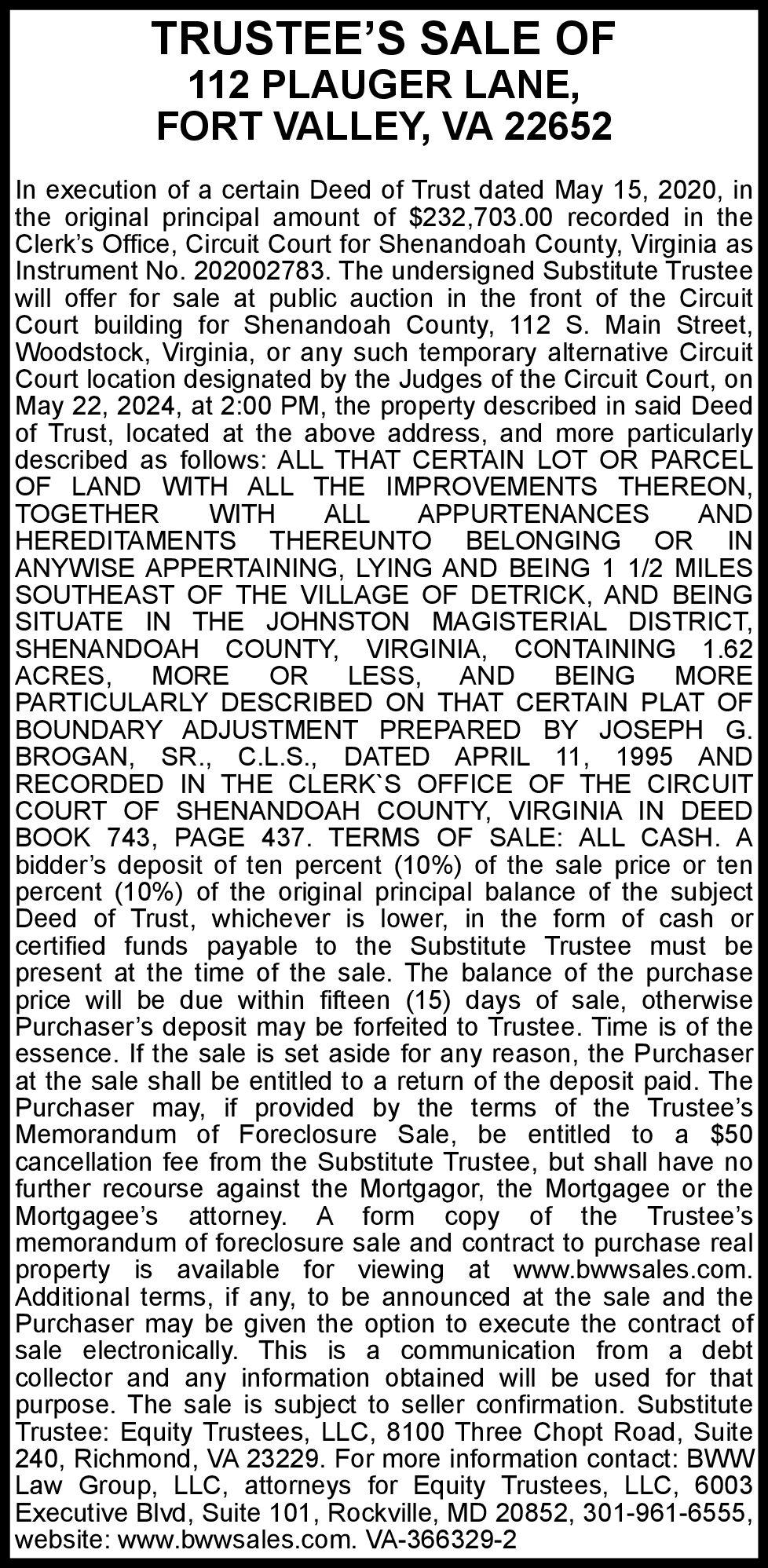 112 Plauger Lane_VA366329 416 & 23 Notices